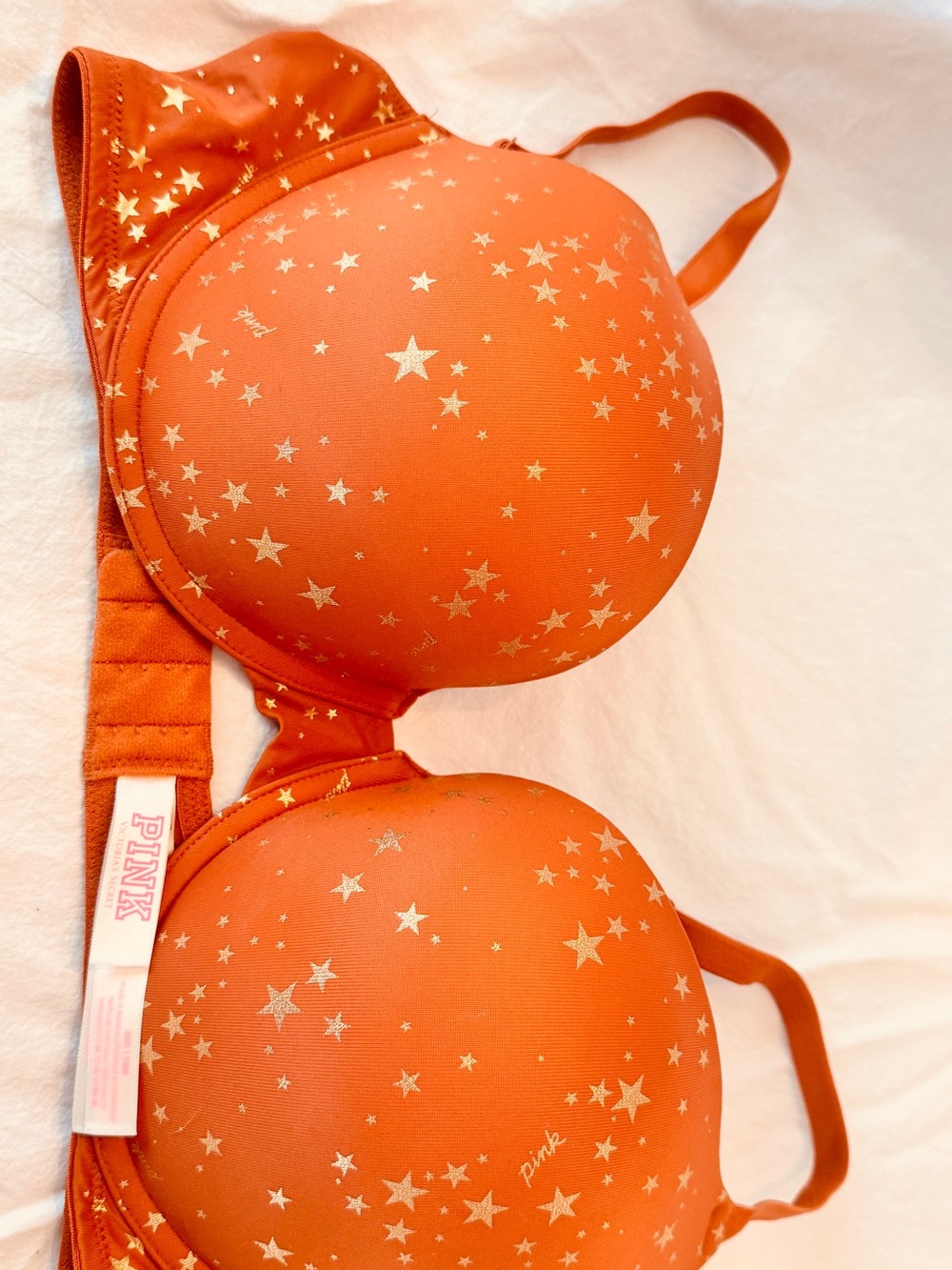 Victoria's Secret PINK Orange Bra with Gold Star Print